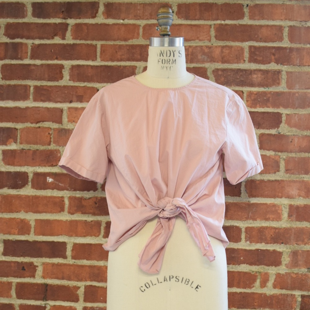 BP Linen Blend Tie-Waist Blush Crop Top